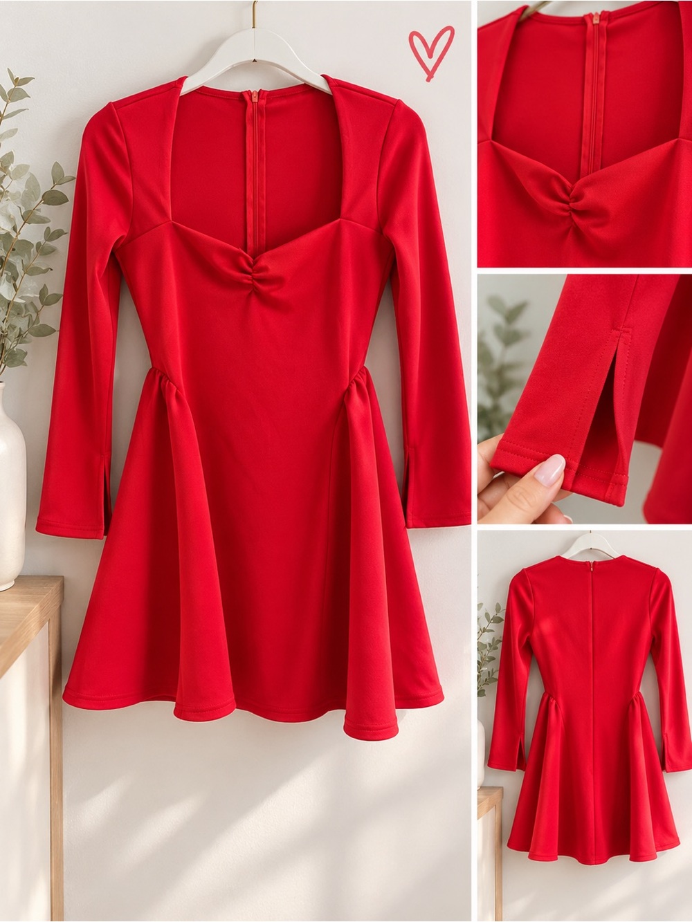 Coquette Red Long Sleeve Mini Dress Like New